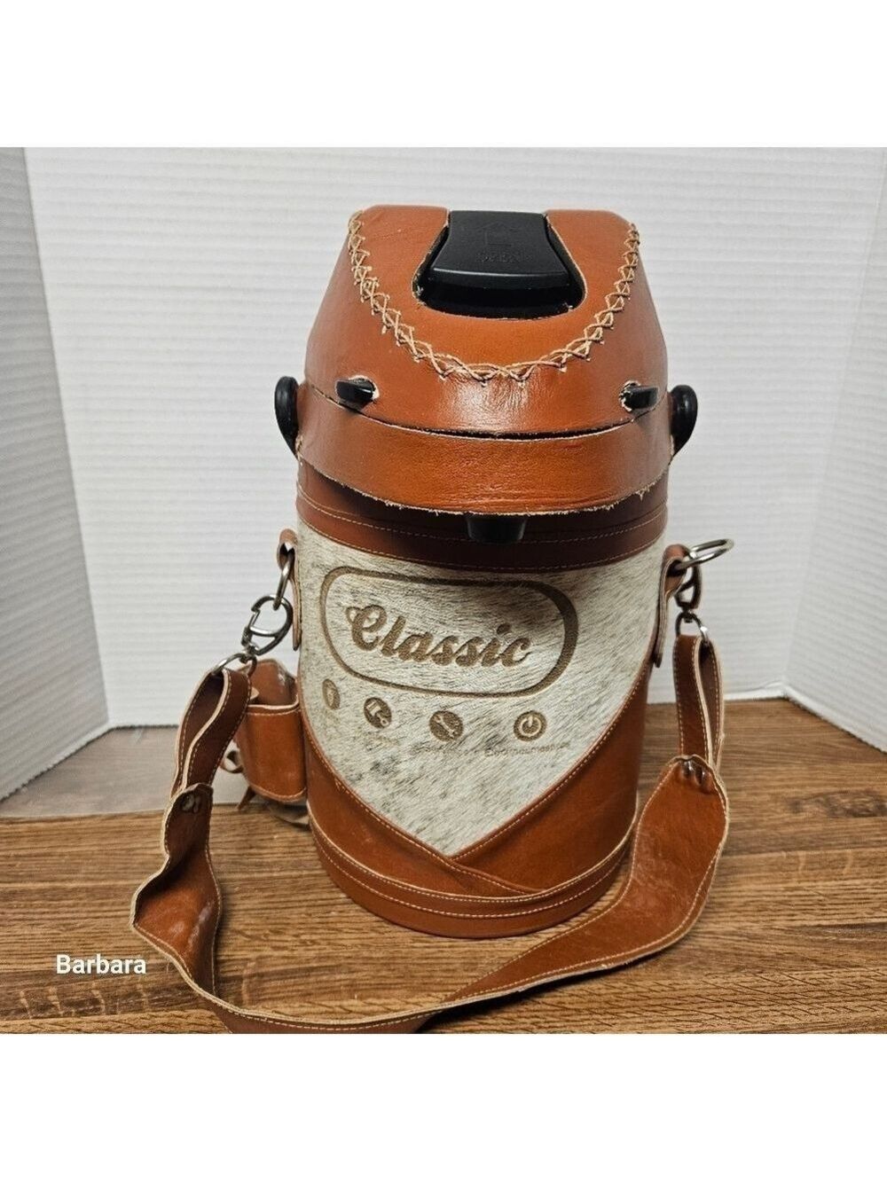 Vintage Classic Leather-Bound Brown and Cream Liquid Canister Bag